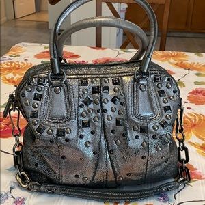 Coach Silver Metallic Bag with Rivets